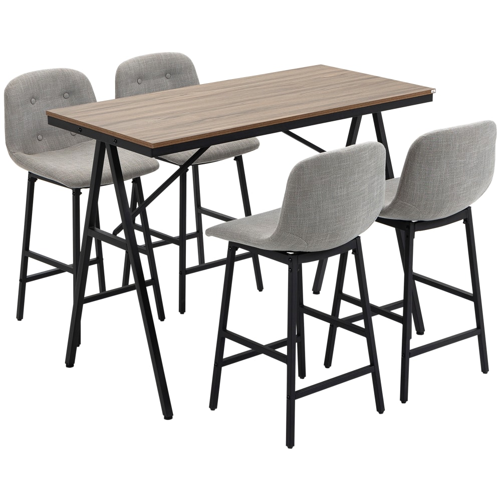 Ensemble table de bar avec 4 tabourets rembourrés pieds en acier gris