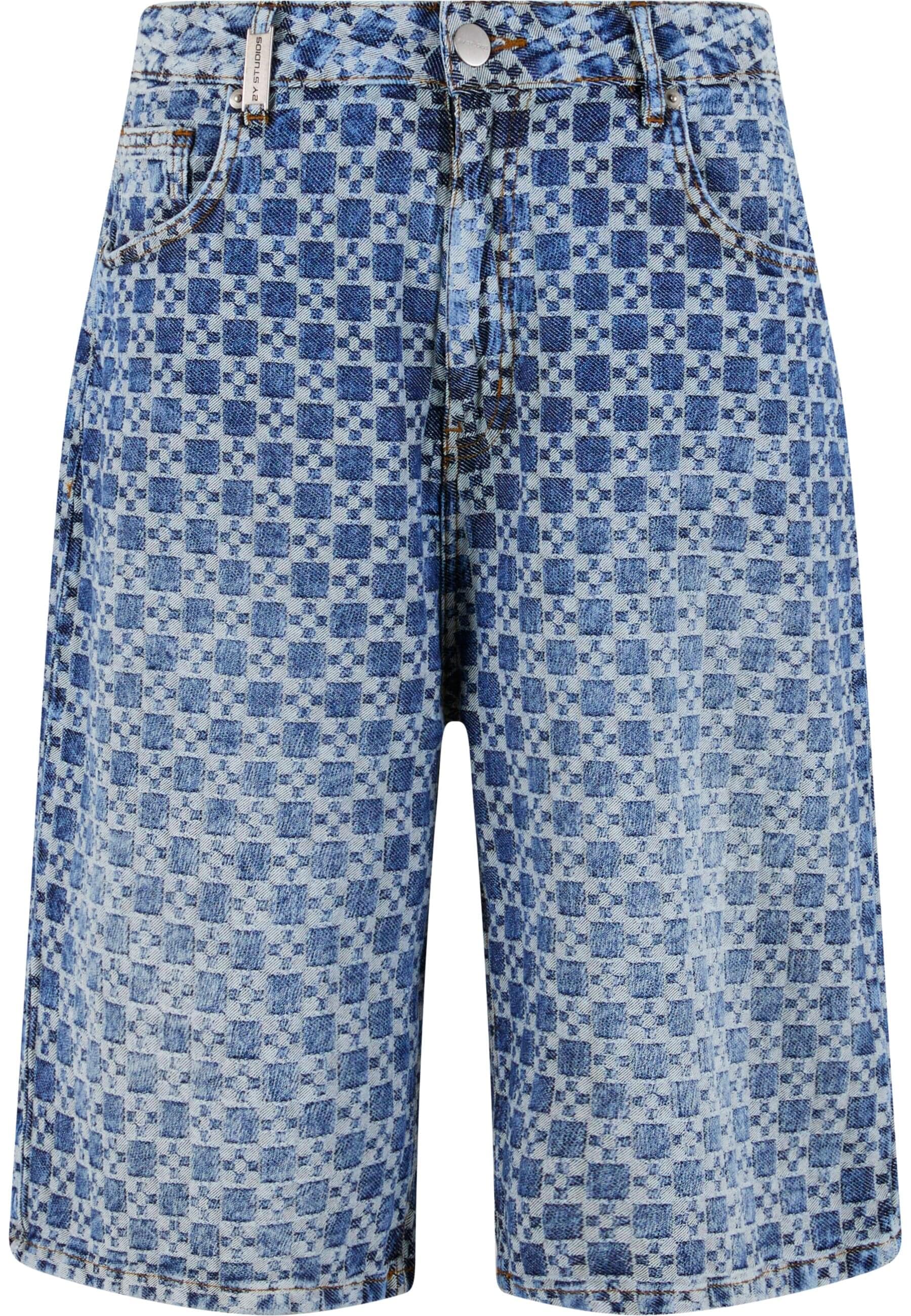 Shorts 2Y STUDIOS "2Y Studios Tariq Carre Baggy Shorts", Herren, Gr. 33, Normalgrößen, light blau, 100% Baumwolle, unifarben, loose fit, Hosen Shorts