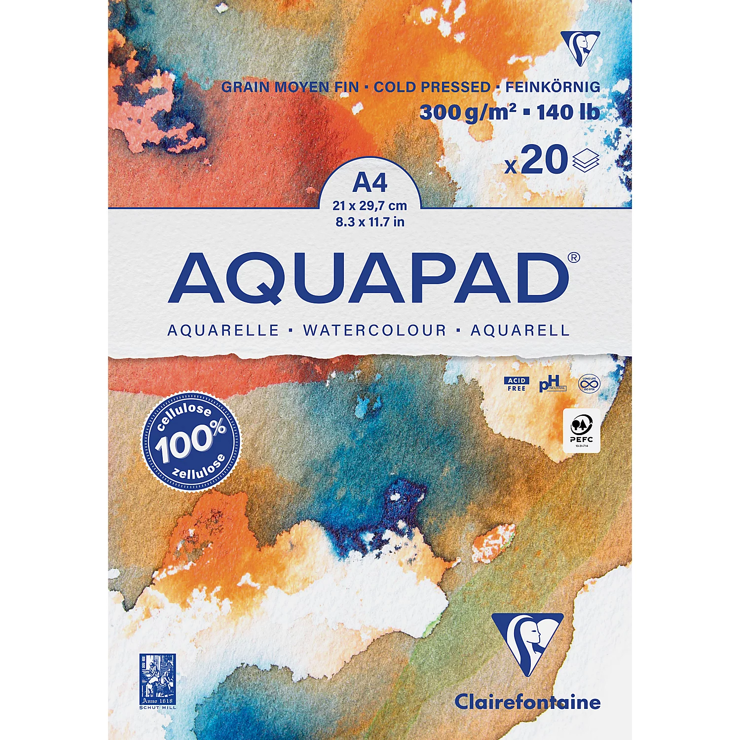 Aquarellpapier-Block, DIN A4, 20 Blatt, 300 g/m² Image