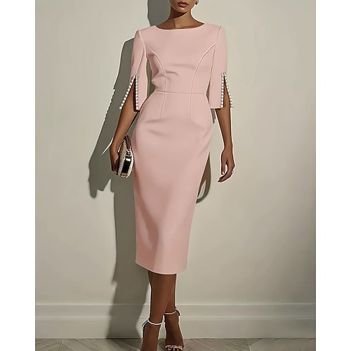 Damen Midikleid schwarzes kleid Etui-Kleid Elegant Mode Modern Täglich Büro Ferien Normale Passform Einfach Dreiviertelarm Rundhalsausschnitt U-Boot-Ausschnitt Schwarz Weiß Rosa Sommer Frühling Image