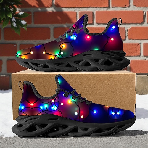 Herren-Sneaker mit Weihnachtsmotiv und Leuchteffekt – leuchtende LED-Lichter, bequeme Sportschuhe für Winterfeiertage, festliche Partys und Treffen im Freien Image