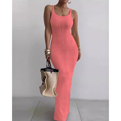 Damen Langes Kleid Maxikleid Etui-Kleid Sommerkleid Unterkleid Elegant Modern Täglich Ausgehen Wochenende Normale Passform Einfach Ärmellos Träger Weiß Rosa Wein Grün Sommer Frühling Image