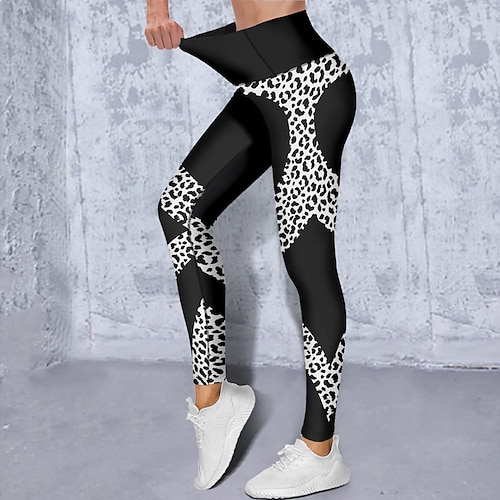 Damen Yogahose Po-Lifting Bauchkontrolle Hohe Taille Fitnesstraining Laufen Fitness Kurze Leggings Leopard Geometrie Pfauenblau Schwarz Gelb Herbst Winter Sport Sportkleidung Hohe Elastizität Image