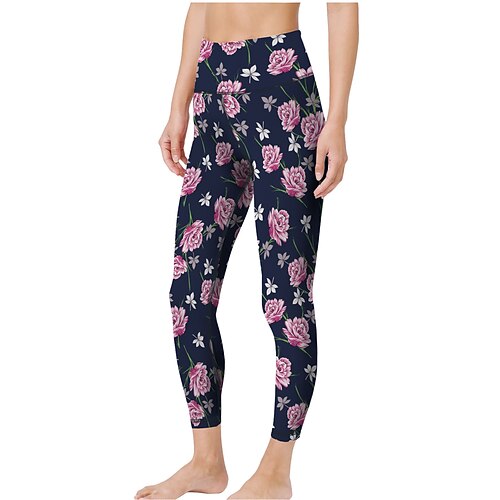 Damen Yogahose Po-Lifting Bauchkontrolle Hohe Taille Fitnesstraining Laufen Fitness Kurze Leggings Blumenmuster Rosa Braun Grün Herbst Sport Sportkleidung Hohe Elastizität Image