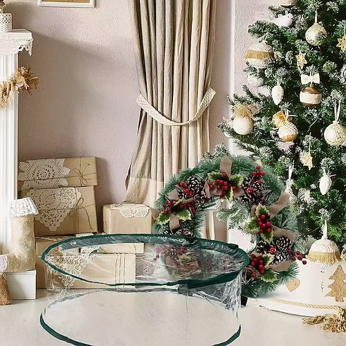 1/2 Stück transparente Aufbewahrungstasche für Weihnachtskränze (24/30 Zoll) mit Griff, robuste PVC-Hülle zur Aufbewahrung und Organisation von Weihnachtskränzen im Winter Image