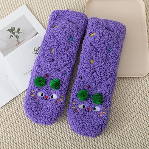 Socken mit Tiermotiven im Cartoon-Stil, Damensocken für Herbst und Winter, dickes Lammfleece, kuschelige Schlafsocken, weiche, warme Haussocken, rutschfeste, flauschige Loungewear Image
