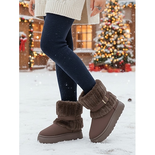 Warme, kaffeebraune Damen-Schneestiefel mit Fellfutter – rutschfeste Winterstiefeletten für Outdoor-Aktivitäten, Reisen, Schneetage und den täglichen Komfort Image