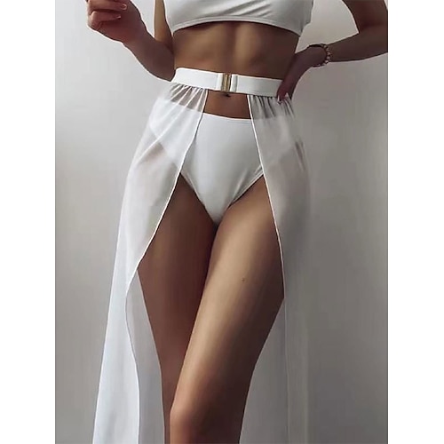 Woman's Cover Up Badeanzug mit Rock Dehnbare Boxershorts Rock Hohe Taille Urlaub Strandbekleidung Einfarbiger Ärmloser Badeanzug Image