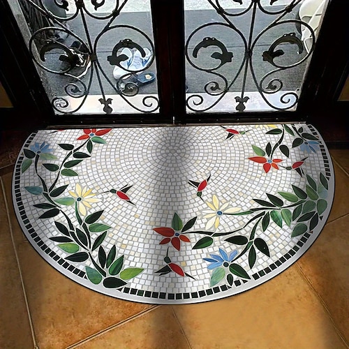 Optischer Eingangsbereich-Teppich aus Kristallvelours, strapazierfähig und pflegeleicht, mit Patchwork-Fliesenmuster, Schmutzfangmatte für den Innenbereich, Wohnaccessoire Image