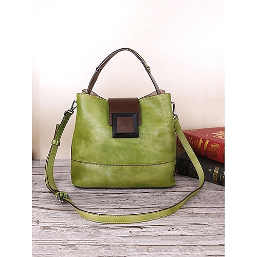 Vintage-Handtasche aus echtem Leder für Damen, eleganter Vintage-Stil, strapazierfähig mit verstellbarem Riemen, ideal für Büro und Freizeit