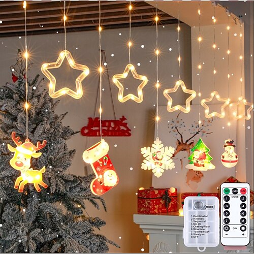 Dekorative Lichterkette 3M 10 hängende Pentagramm Schneeflocke Baum 8 Funktion Fernbedienung USB/AAA Batterie Innenparty Feiertagsatmosphäre Dekorationslicht Image