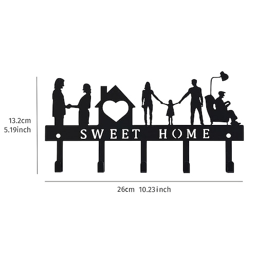 1 Stück Wandhaken „Sweet Home"/„Coffee" (ohne Nägel), schlichtes Design, Schlüsselablage aus Eisen, geeignet für Schranktüren, Küchenwände und zur Aufbewahrung. Image