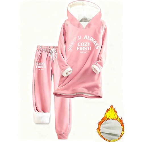 Damen Zweiteilige Sets Trainingsanzug Hosen-Sets Langarm Mit Kapuze Grafik Buchstabe Kordelzug Druck Täglich Stilvoll Lässig Täglich Blau Schwarz Rosa Herbst Lässiger Schnitt Image