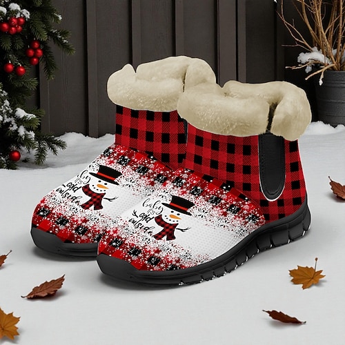 Warme, flauschige Damenstiefel mit niedlichem Weihnachtsmann- und Katzenmotiv – kuscheliger Winterstil, rutschfeste, leichte Sohle, perfekt für Weihnachtsfeiern, Spaziergänge im Freien, Freizeit und als Weihnachtsgeschenk Image