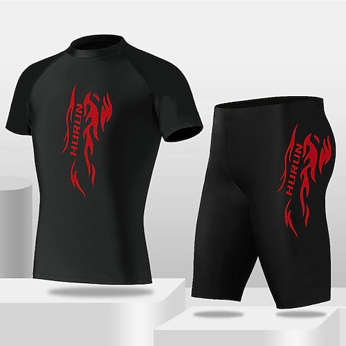 Herren 2-teiliger Rashguard Surfshirt Badeshorts Grafik UV-Sonnenschutz Schnelltrocknend Kurzarm Bademode Strand Wassersport Schwimmen Sommer Image