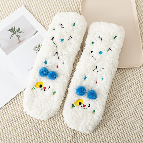 Socken mit Tiermotiven im Cartoon-Stil, Damensocken für Herbst und Winter, dickes Lammfleece, kuschelige Schlafsocken, weiche, warme Haussocken, rutschfeste, flauschige Loungewear Image