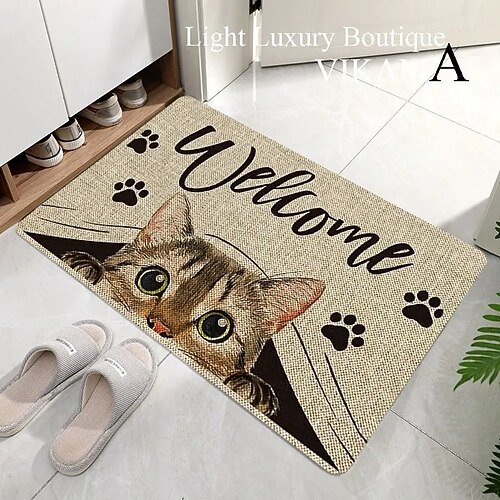 Fußmatte mit niedlichem Cartoon-Katzenmuster, strapazierfähig, schmutzabweisend und pflegeleicht, für Eingangsbereich, Flur und Wohnbereich Image