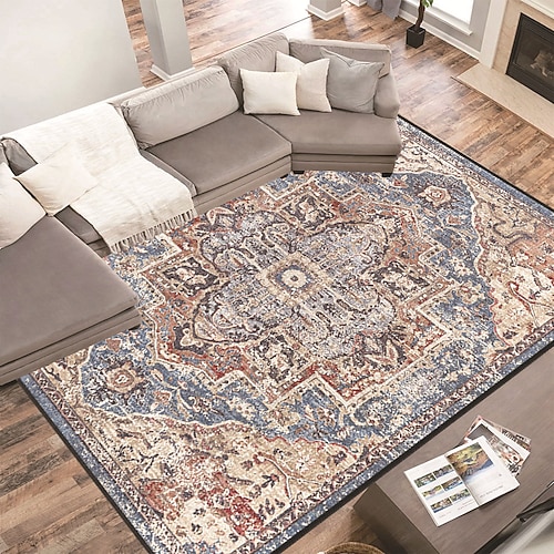 Vintage-Teppich im persischen Ethno-Stil, strapazierfähig, schmutzabweisend, für Wohnzimmer, Sofa und Couchtisch, Schlafzimmer, Bettvorleger, Wohnaccessoires Image