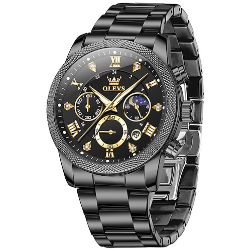 Die neue Olevs Herren-Stahlband-Business-Uhr mit Kalender kleine drei Zeiger Mondphasenanzeige multifunktionale Quarzuhr modisch lässig wasserdicht Sport Herrenarmbanduhr