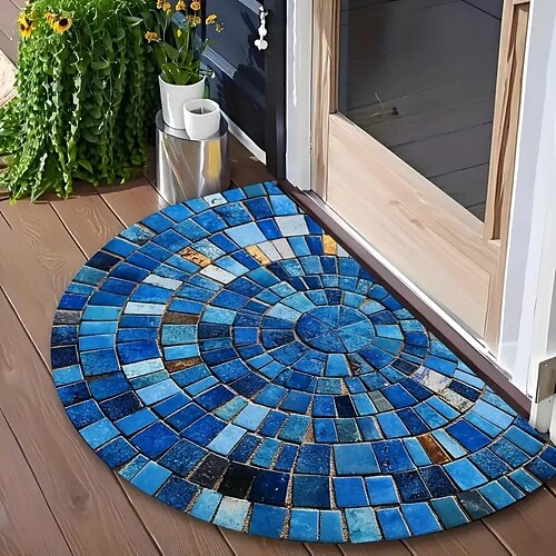 Halbkreisförmige Fußmatte, schmutzabweisend, strapazierfähig, für Eingangsbereich, Flur, Küche, Innenbereich, rutschfest, pflegeleicht Image