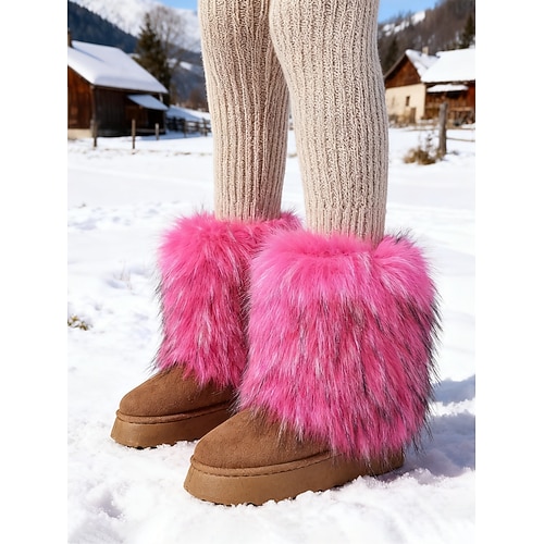 Rote Damen-Winterstiefel aus Kunstfell – kuschelige Schneestiefel mit weichem Futter, bequem für Winterspaziergänge und lässige Kleidung bei kaltem Wetter Image