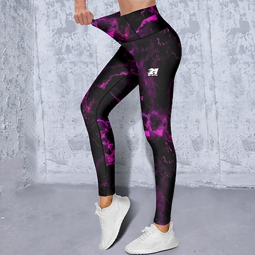 Damen Yogahose Po-Lifting Bauchkontrolle Hohe Taille Fitnesstraining Laufen Fitness Kurze Leggings Batik Schwarz Herbst Winter Sport Sportkleidung Hohe Elastizität Schmaler Schnitt Image