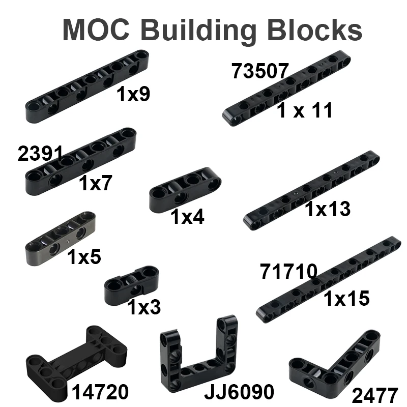MOC-Bausteine, technische Teile, 1 x 3, 1 x 4, 1 x 5, 1 x 6, 1 x 7, 1 x 9, 1 x 11 Hubarmbalken mit Loch, Ersatzzubehör 2391 73507 71710 Image