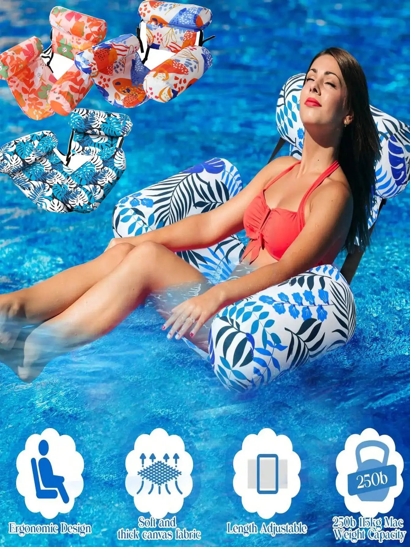 1 stücke Neue Aufblasbare Wasser Hängematte mit Armlehnen PVC Schwimmende Liege Sofa für Erwachsene Sommer Druck Pool Float Aufblasbare Liege