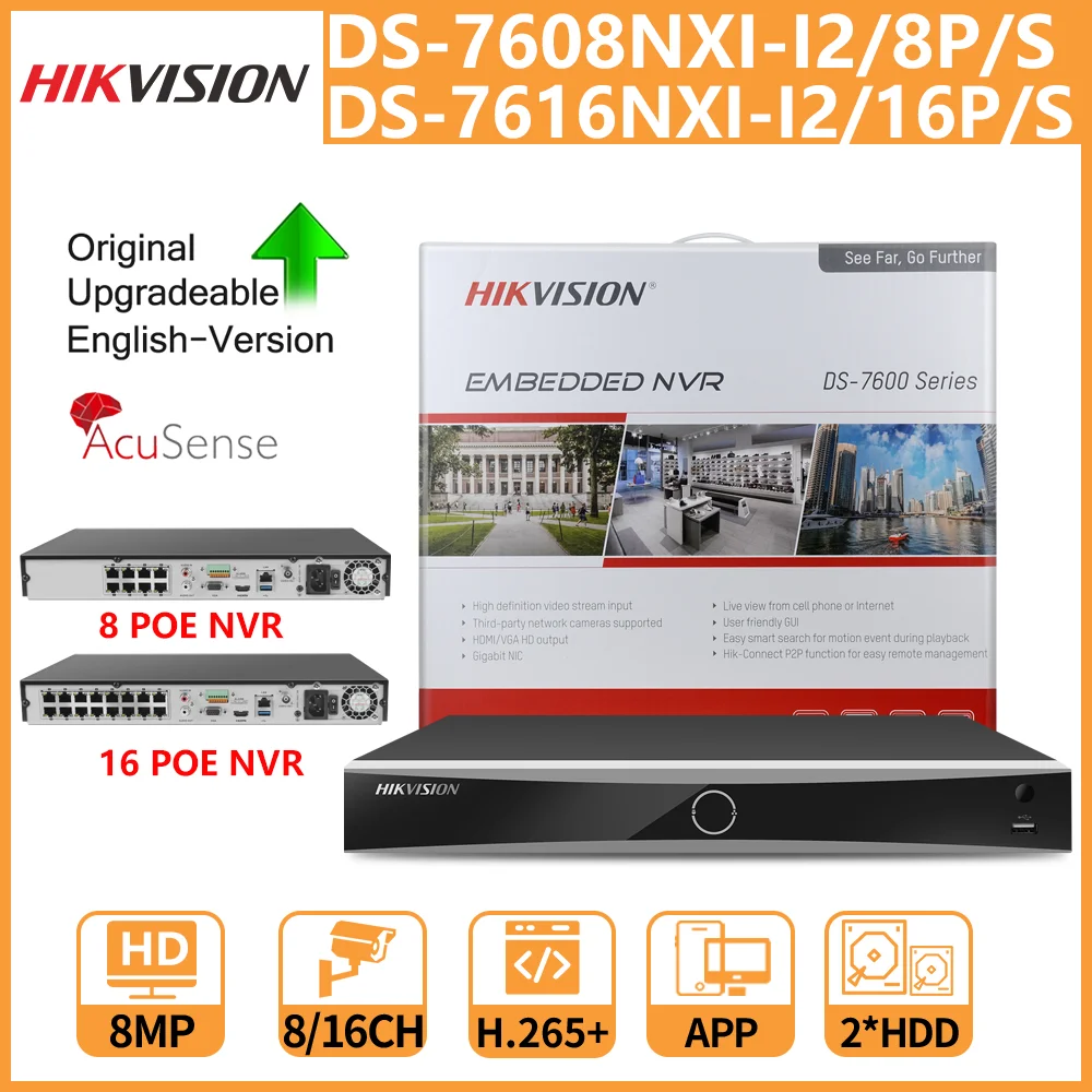 Hik vision 4k nvr DS-7608NXI-I2/8 p/s DS-7616NXI-I2/16 p/s 8ch 16ch poe port acu sense gesichts erkennung netzwerk video recorder Image