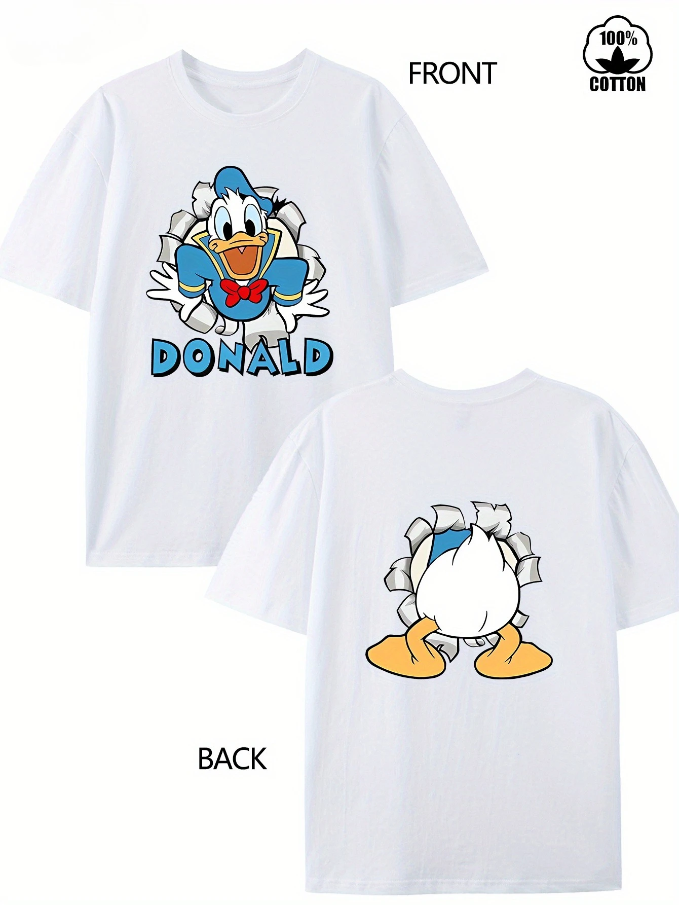Das neueste autorisierte Disney Donald Duck Kurzarm-T-Shirt aus Baumwolle mit Rundhalsausschnitt für Erwachsene und Kinder Image
