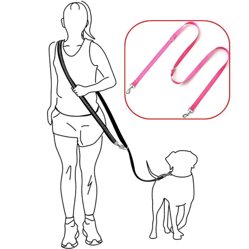 Hundeleine, freihändige Hundeleine, multifunktionale Doppelleinen für 2 Hunde, zu Fuß, reflektierende Hundeleinen, zum Laufen, Haustierkette, Seil Image