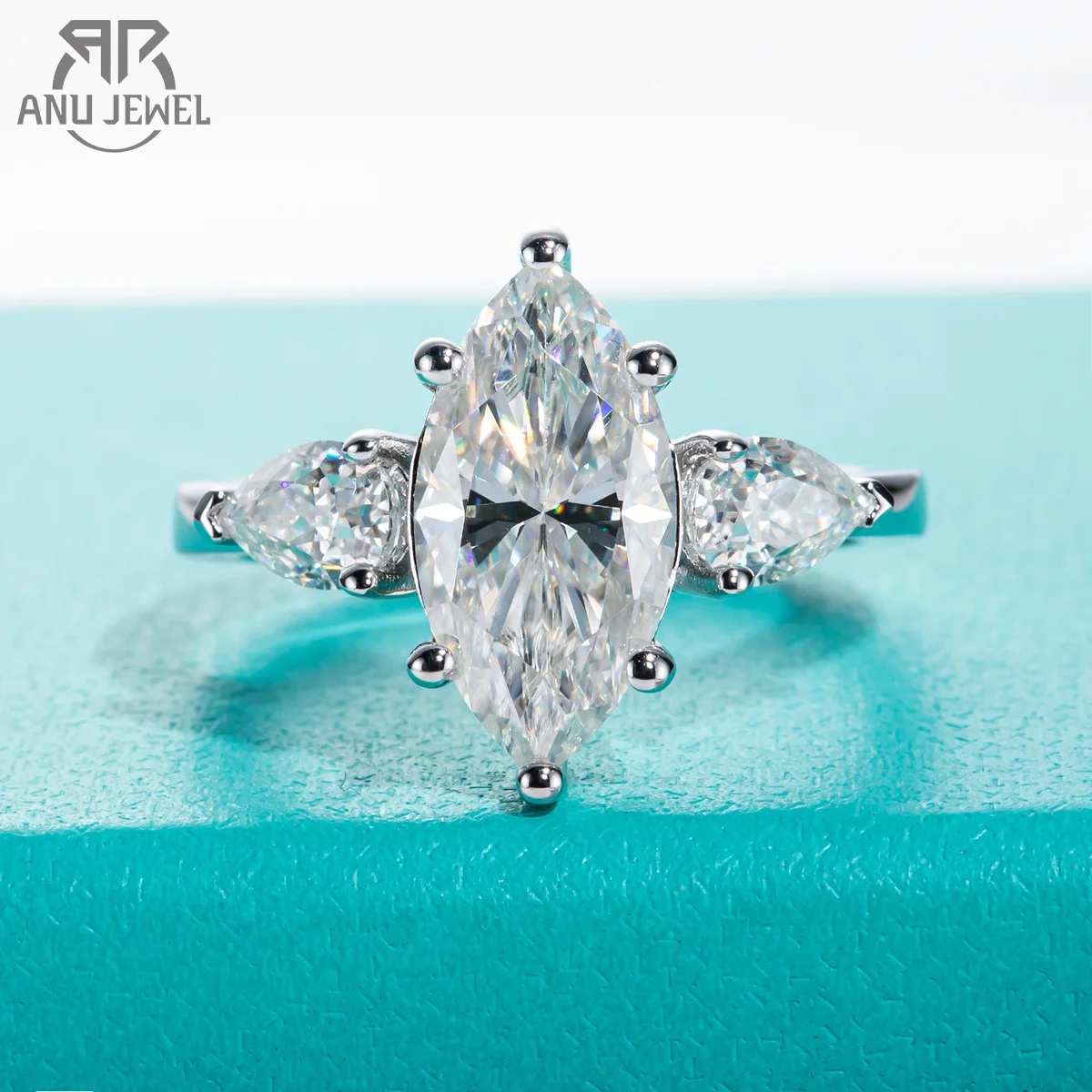 AnuJewel 4cttw Marquise Cut D Color Moissanite Diamond fidanzamento anelli in argento Sterling 925 per gioielli da donna all'ingrosso