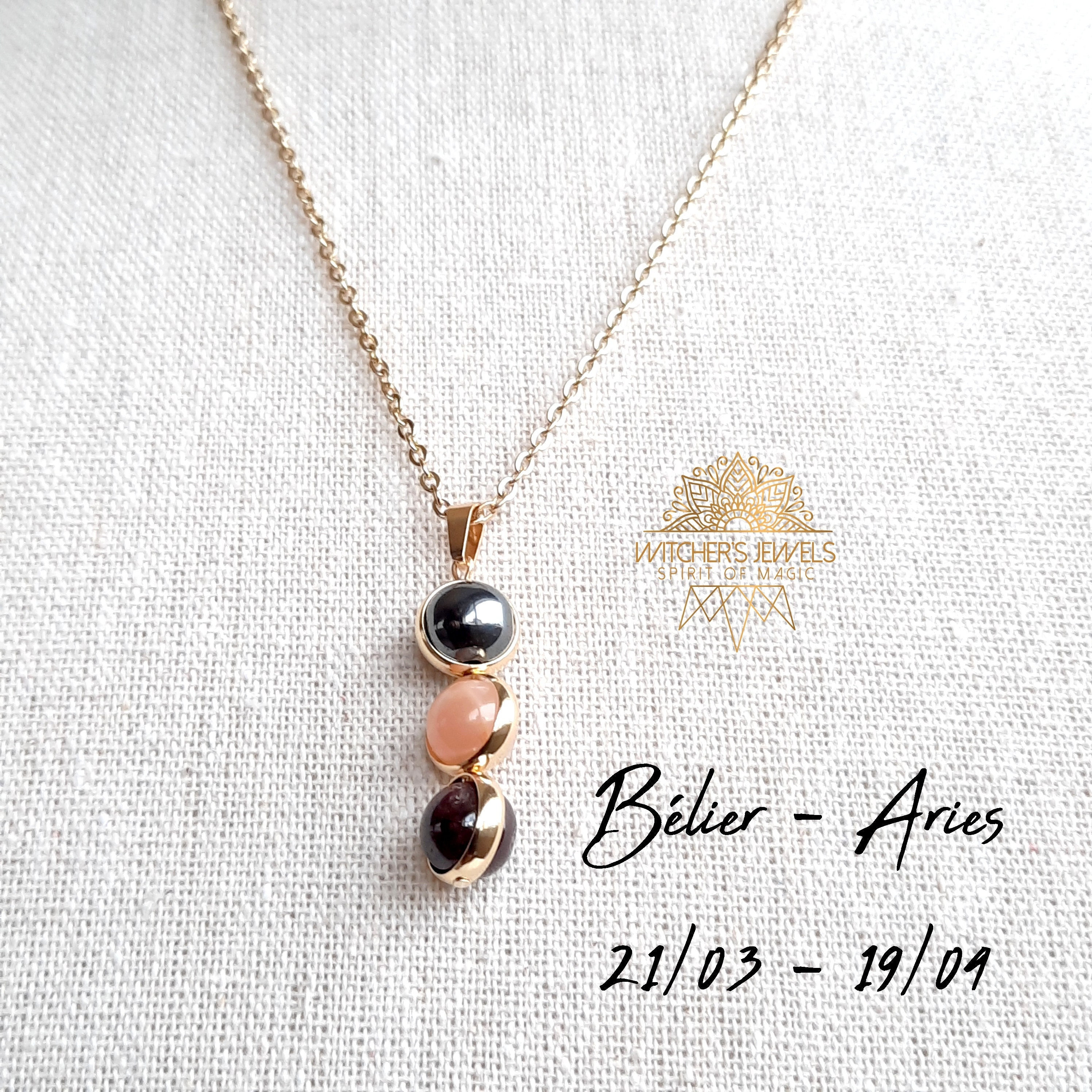 Collana ASTROLOGICA in oro 18k Ariete, struttura con perline in ottone placcato oro 18k, catena in acciaio inossidabile placcato oro 18k! pietra dello