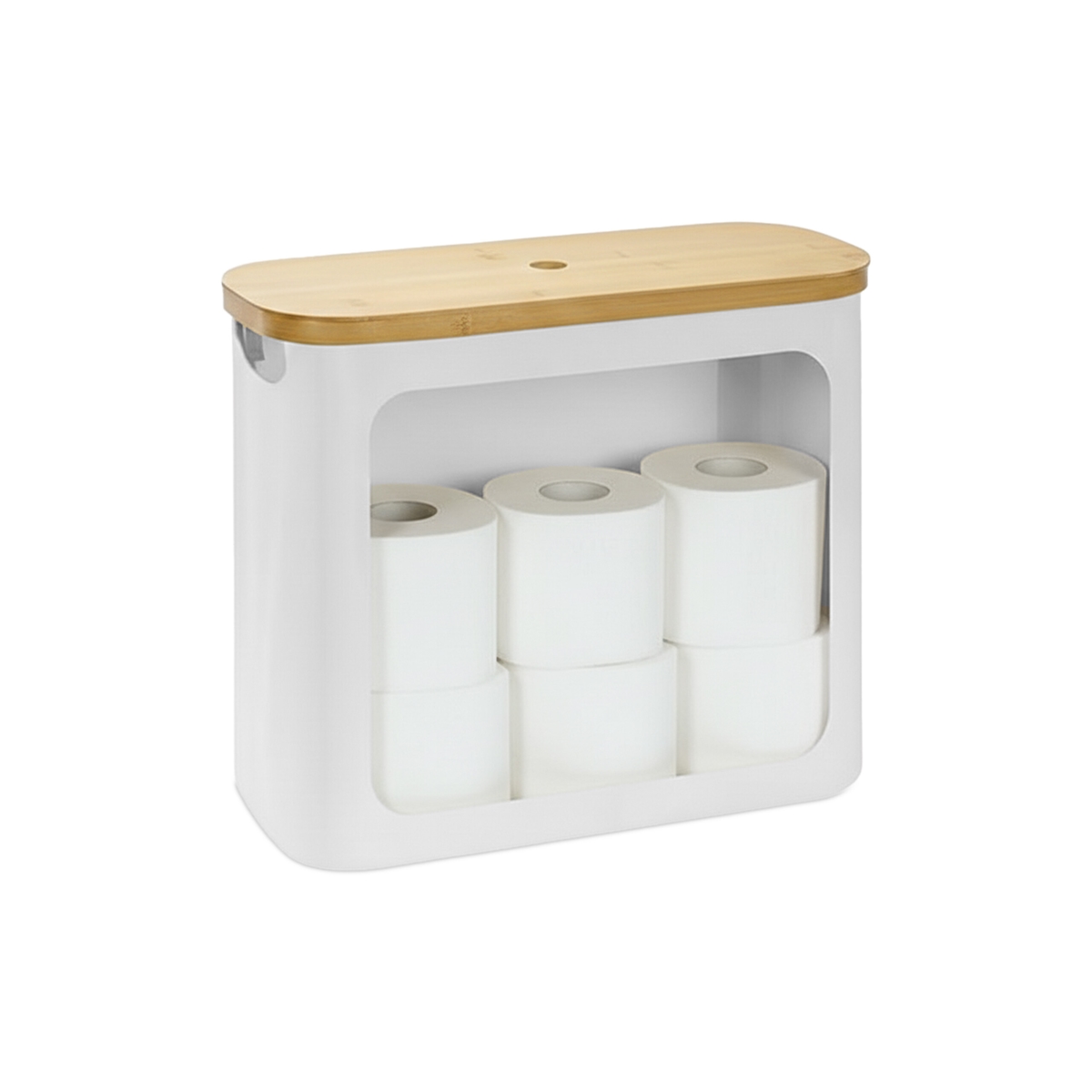 Relaxdays Toilettenpapier Aufbewahrung, 12 Rollen, HxBxT: 36 x 43 x 17 cm, Stoff, Bambus, Klopapier Korb, Vorrat, weiß Image