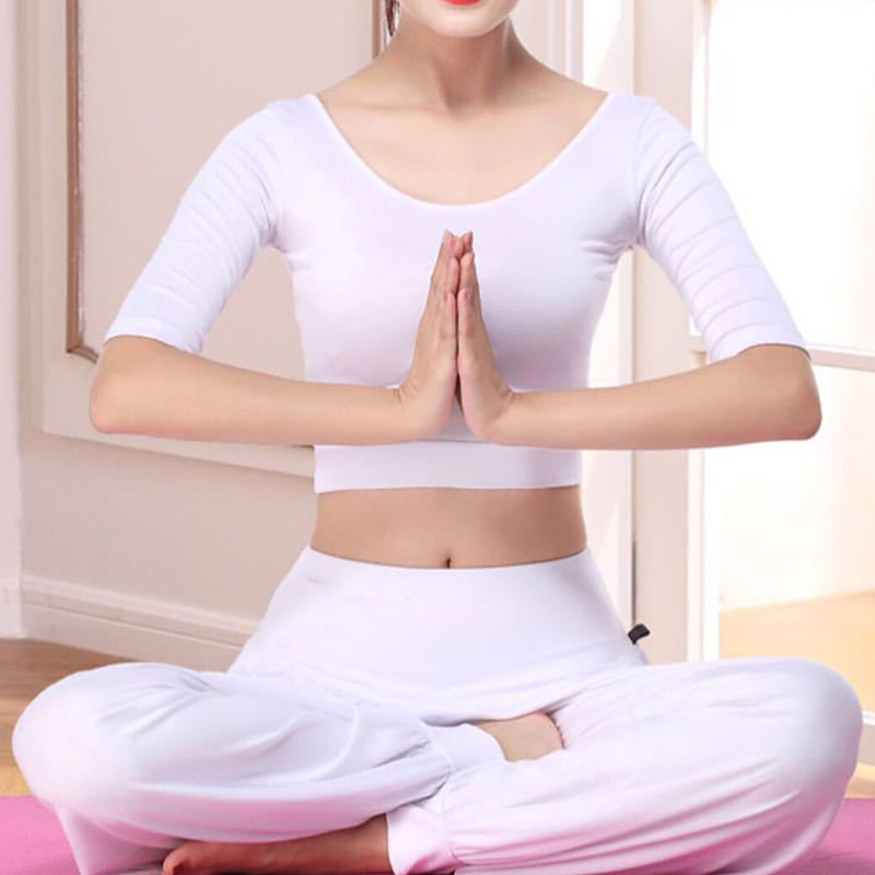 Women's Yoga Suit Lantern Pants 2 Piece Workout Set Solid Color Clothing Suit Fall Black White Modal Dance Pilates Yoga High Waist Lightweight Breathable Half Sleeve Sport Activewear