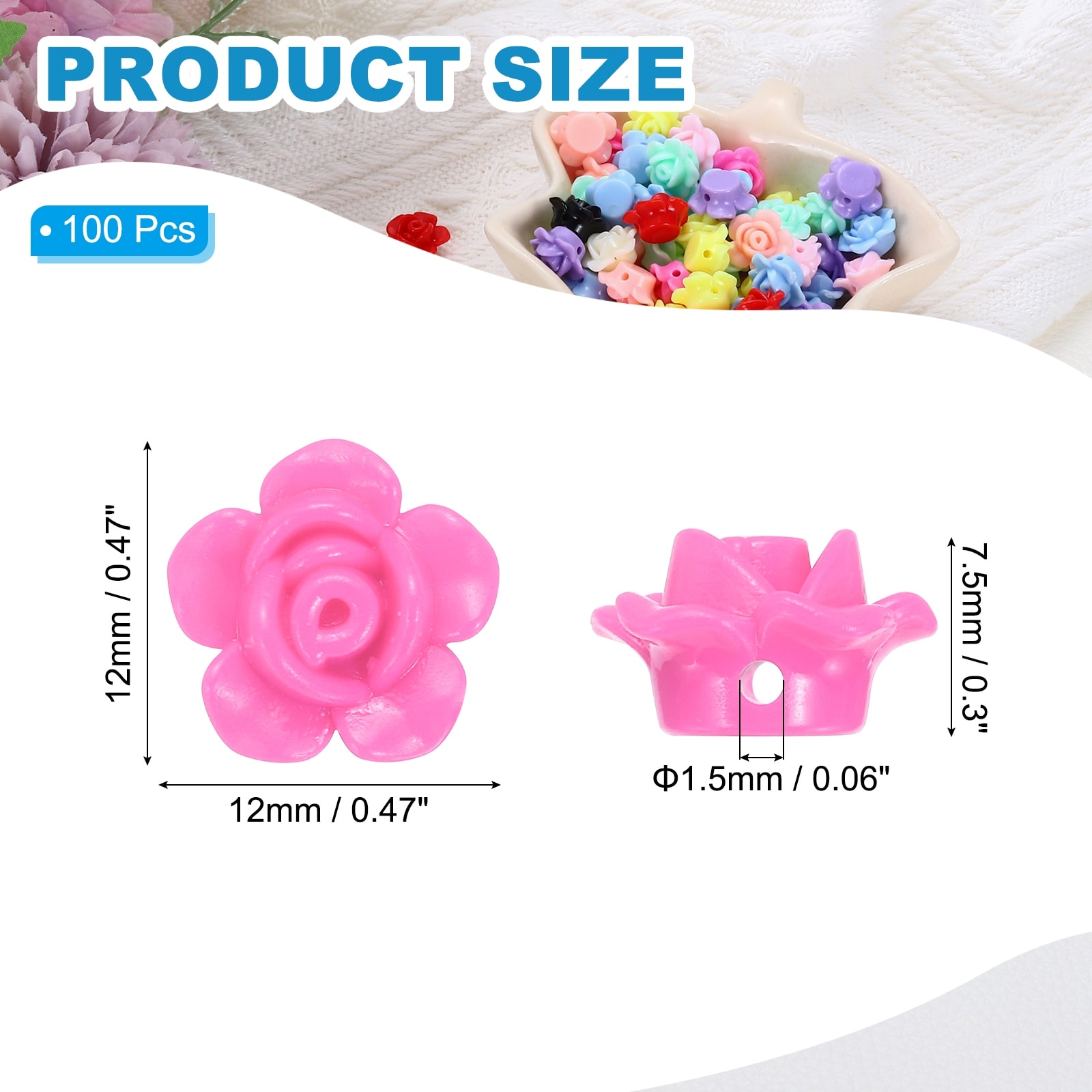 Rose Flower Beads Acrylic Rose Carved for Making