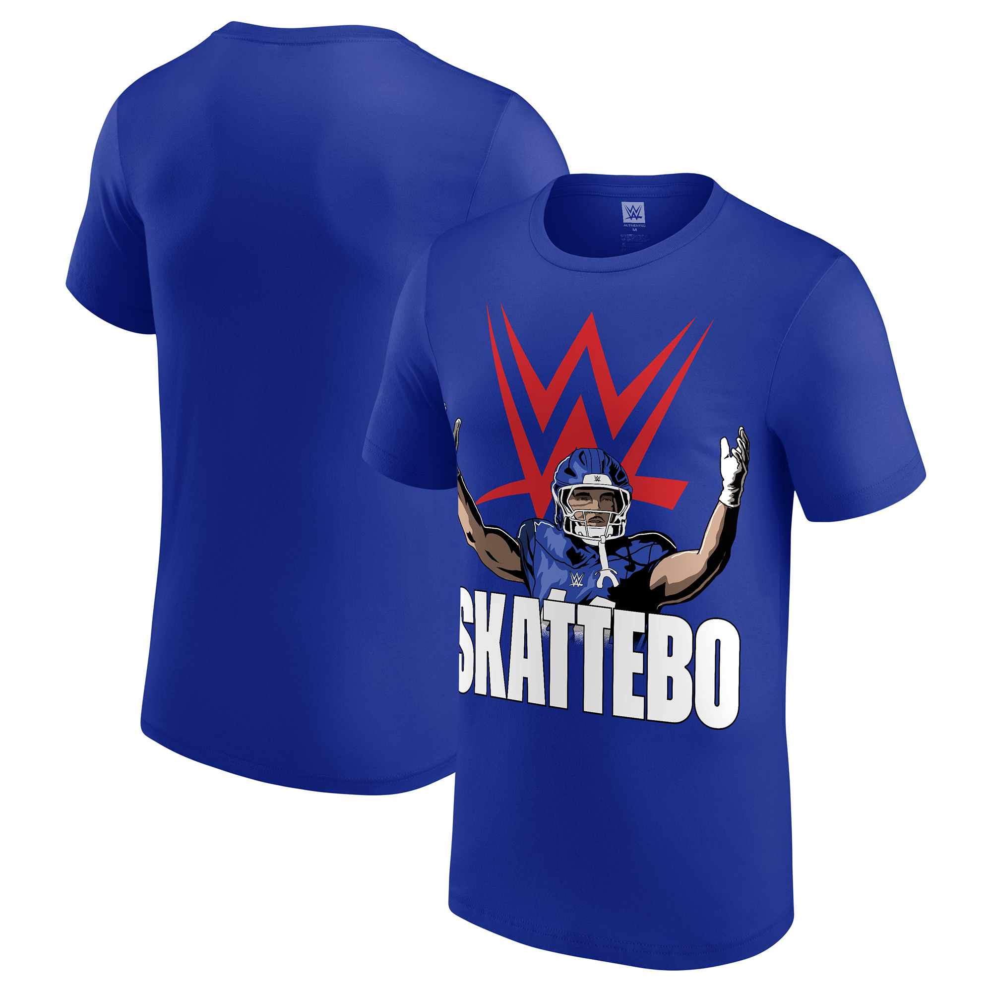Herren-T-Shirt von Cam Skattebo x WWE mit großem Logo, blau Image