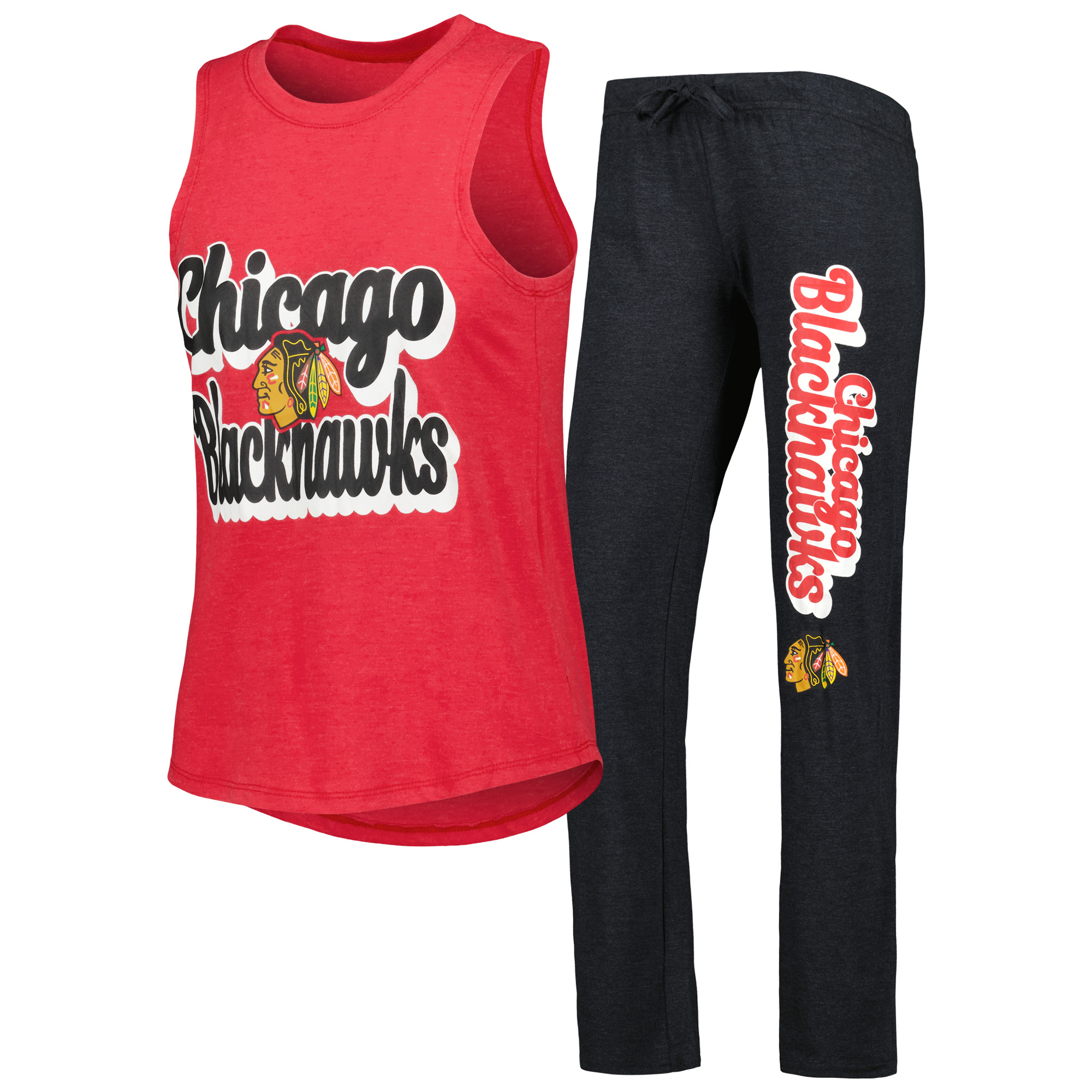 Damen Concepts Sport Schlafanzug-Set, meliertes Rot/meliertes Schwarz, Chicago Blackhawks Meter Muscle Tanktop & Hose Image
