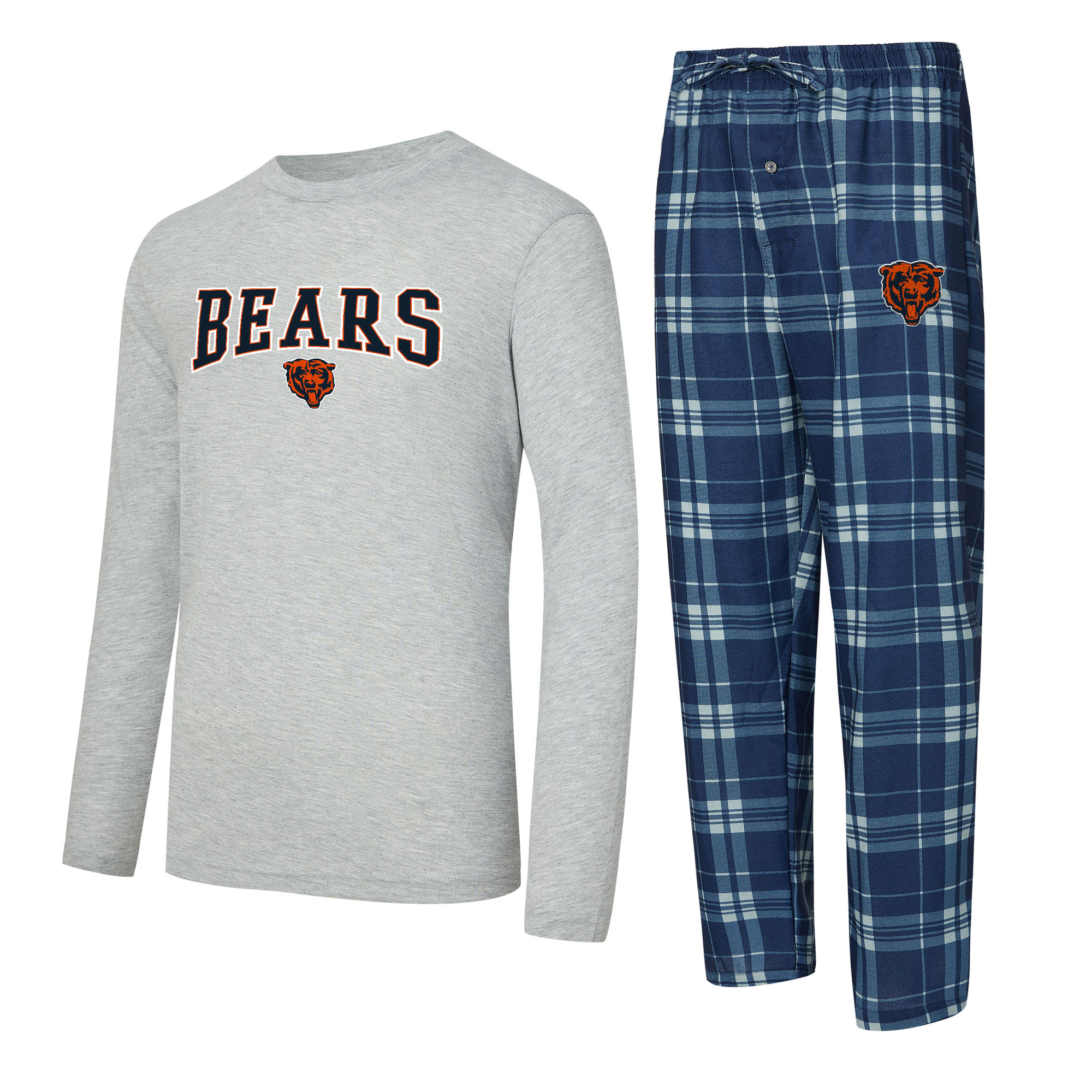 Concepts Sport Herren-Langarmshirt und karierte Hose in Marineblau/Heather Gray mit Chicago Bears-Logo (Regulate-Design) Image