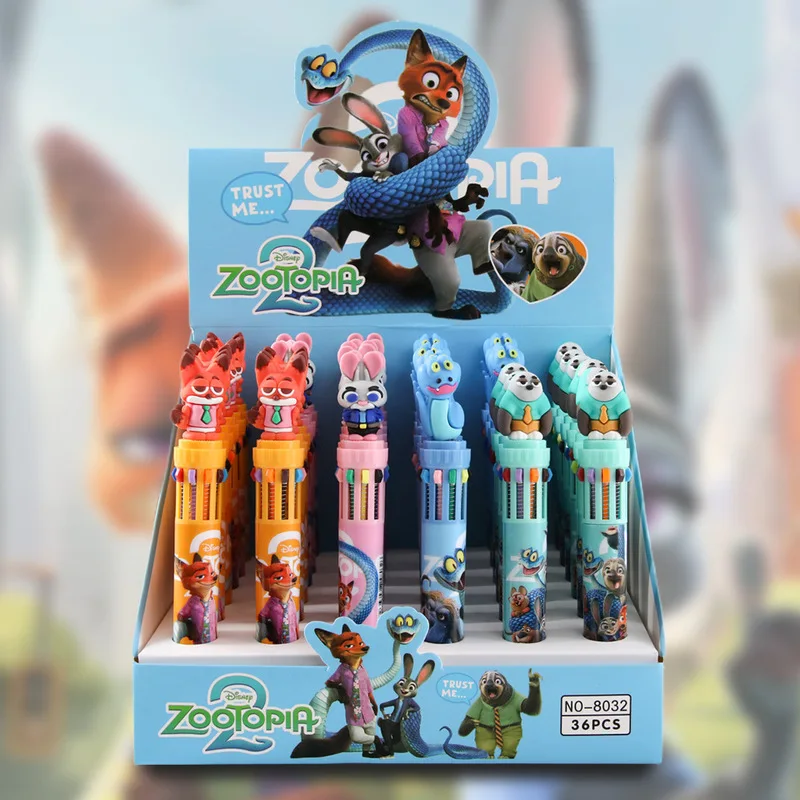 6/36 pezzi Zootopia penna a sfera a 10 colori studente penna a sfera per bambini cartoni animati regali di cancelleria e premi all'ingrosso