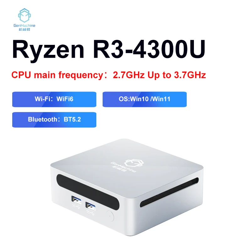 GenMachine Nuovo Mini PC AMD Ryzen 3 4300U CPU Windows 10/11 2,7 GHz Fino a 3,7 GHz DDR4 32 GB di RAM Wifi6 pc computer da gioco MINI PC