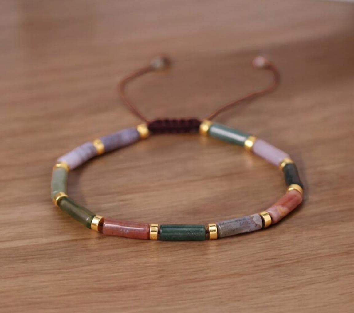 Bracciale minimalista in pietra naturale di agata indiana, braccialetto con perline di pietre preziose da 4 mm, braccialetto con perline piccole e reg