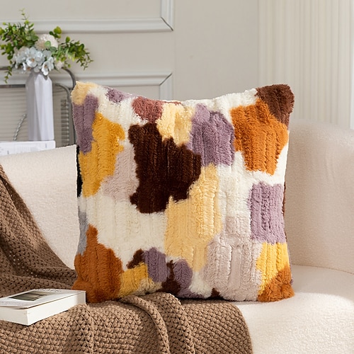 federa per cuscino in peluche, morbida federa multicolore per cuscino, camera da letto, soggiorno, divano, cuscino decorativo, arredamento per la casa, 18x18 pollici