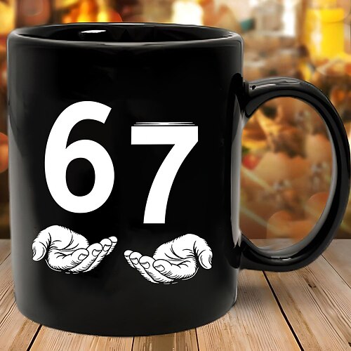 67 meme tazza regalo divertente tazza da caffè esilarante design con numeri e mani aperte, regalo perfetto per gli amanti del caffè, idea regalo unica per compleanni o feste