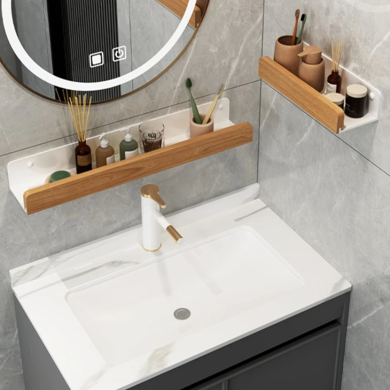Étagères de salle de bain, étagère murale de salle de bain en bois sans perçage, support de rangement de douche pour planche d'assaisonnement, étagère de salle de bain sans perceuse