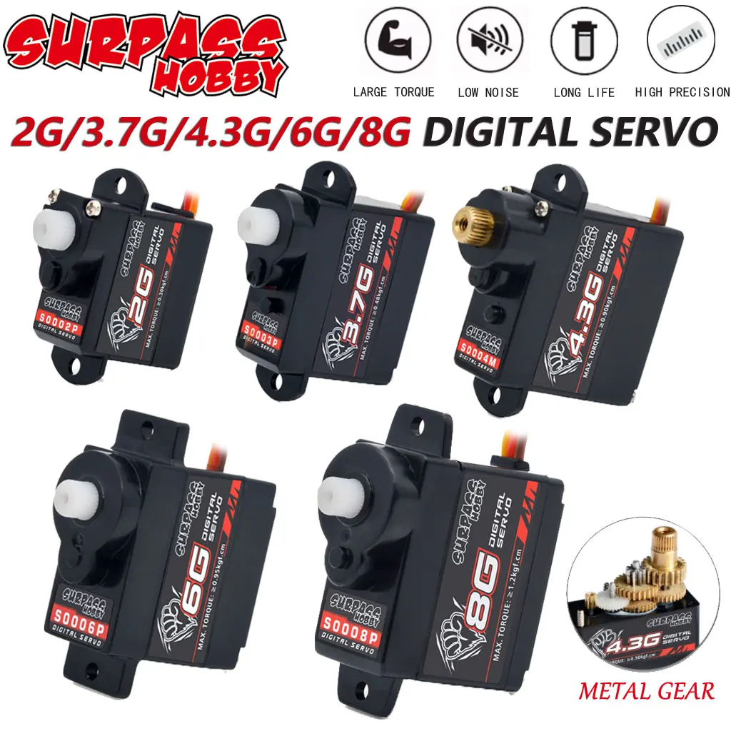 SURPASS HOBBY Rc Plane Servo Motor 2g 3.7g 4.3g 6g 8g Micro Digital Servo for Wltoys RC Aircraft Drone Helicopter Airplane Parts