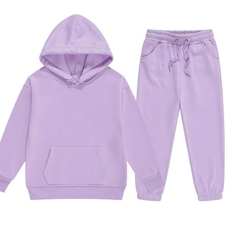 Pandaie 2-13T Girls Boys Outfits 2 Piece Kids Hoodies Sweatsuits Tracksuit Long Sleeve Hooded Sweatshirt Jogger Pants Set with Pockets Purple