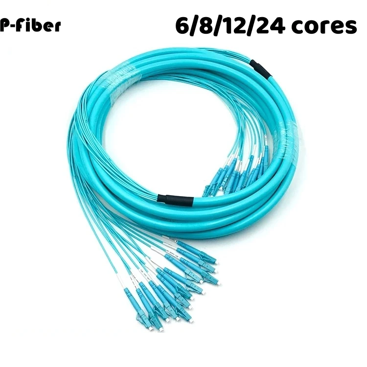 Bundle Jumper 6/8/12/24 Kerne OM3 Innen LC-LC 10 Gigabit Multimode 20 m 6C 8C 12C 24C LC Glasfaser-Patchkabel Aqua P-Faser