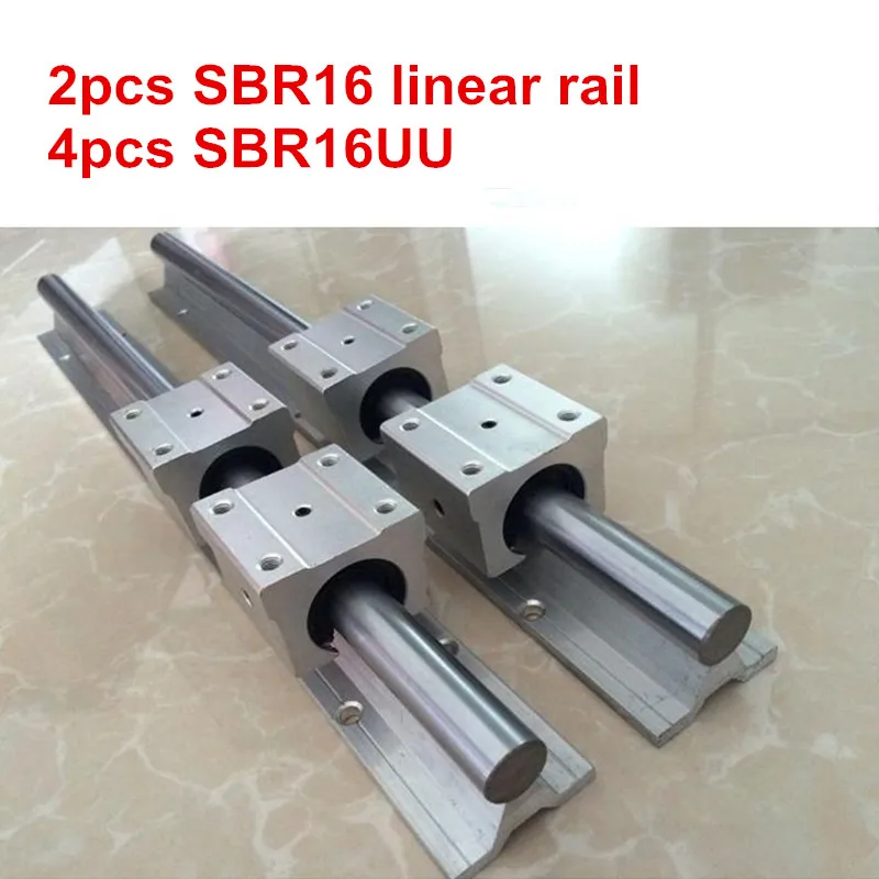 2 Stück SBR16 – 600 650 700 750 800 850 900 950 1000 mm Linearschienenführung + 4 Stück SBR16UU-Block Image