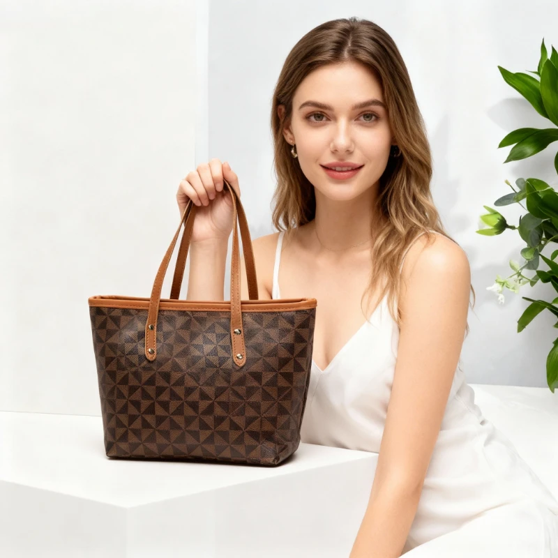 Modische Damen-Pendlerhandtasche mit dreieckigem Aufdruck, großes Fassungsvermögen, Handtasche mit Reißverschluss Image